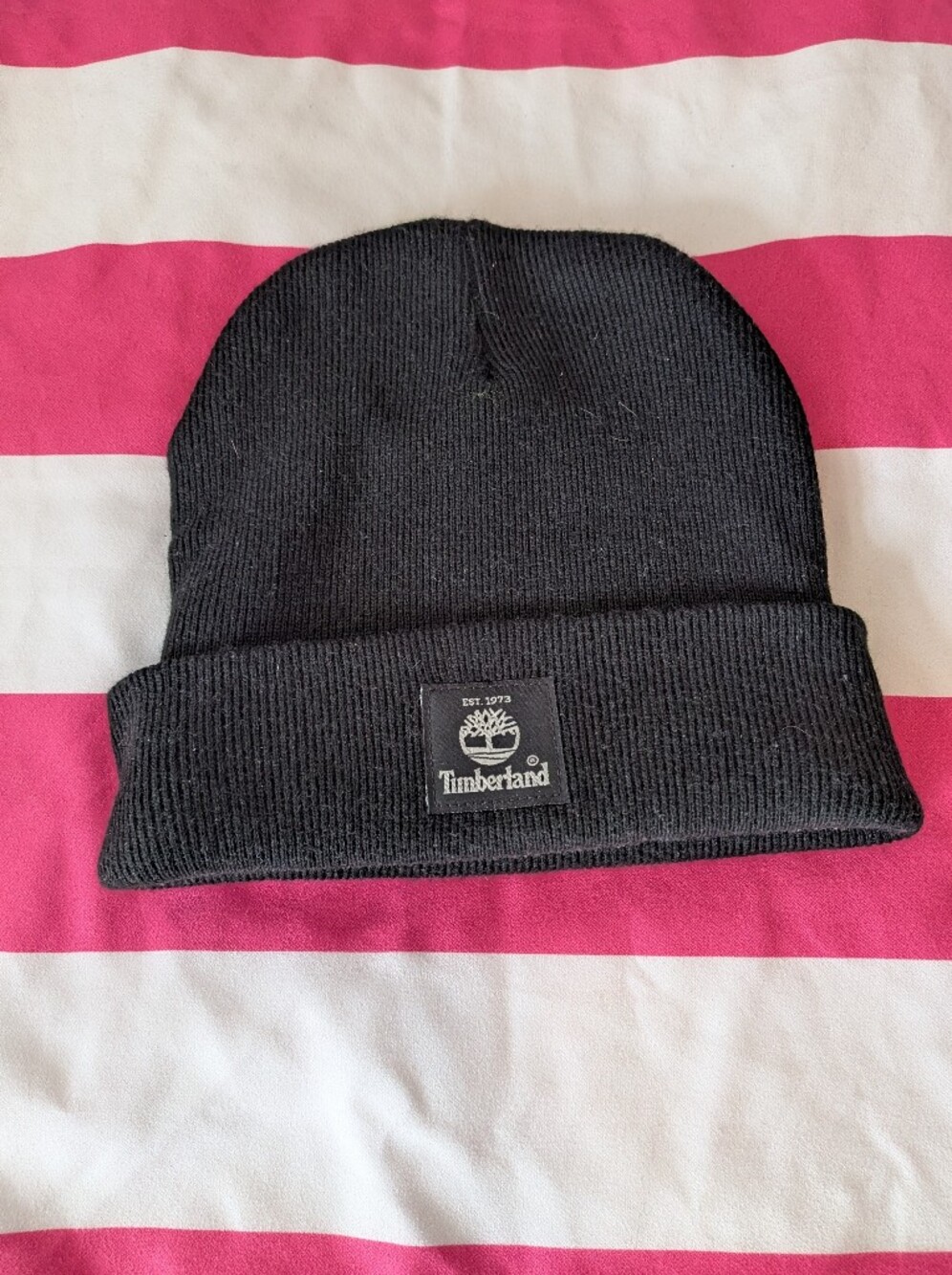 Timberland Black Ribbed Cuff Beanie